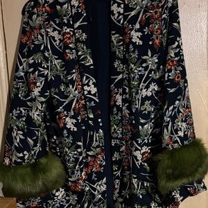 Floral Kimono with Faux Fur Cuffs